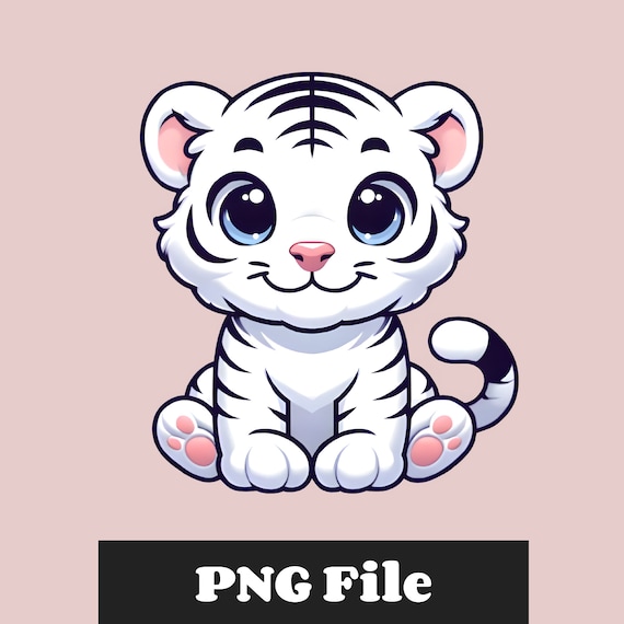 White Tiger Cub Clipart, Cute Baby Tiger Illustration, White Tiger PNG, Baby Tiger Sublimation