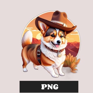 カウボーイハットをかぶったコーギーのクリップアート、犬の PNG、犬のクリップアート、子犬のクリップアート、コーギーのクリップアート、コーギーの PNG、印刷可能な動物アート
