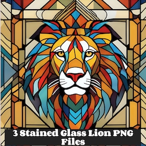 Colorful Lion Stained Glass Sublimation, Faux Stained Glass PNG, DIY Craft Supply, Stained Glass Lion PNG Paper, Stained Glass Pattern