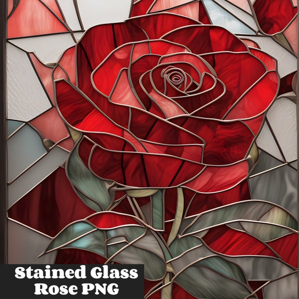 Rose Stained Glass Sublimation, Faux Stained Glass PNG, DIY Craft Supply, Stained Glass Rose PNG Paper, Stained Glass Pattern