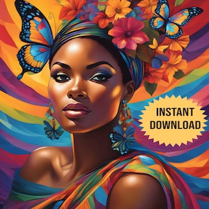 Stunning African American Woman Wall Décor| Digital Download| AI Art| African American Art| Beautiful Black Woman| Printable Wall Art