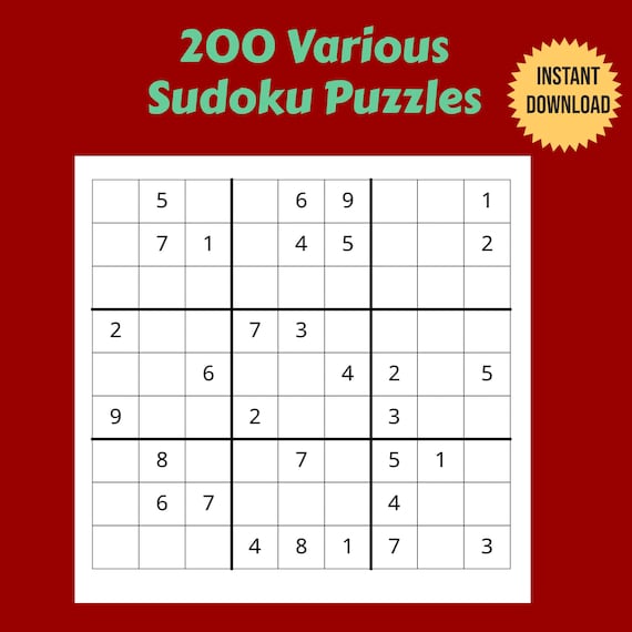 200 variety of printable sudoku puzzles easy medium and etsy australia