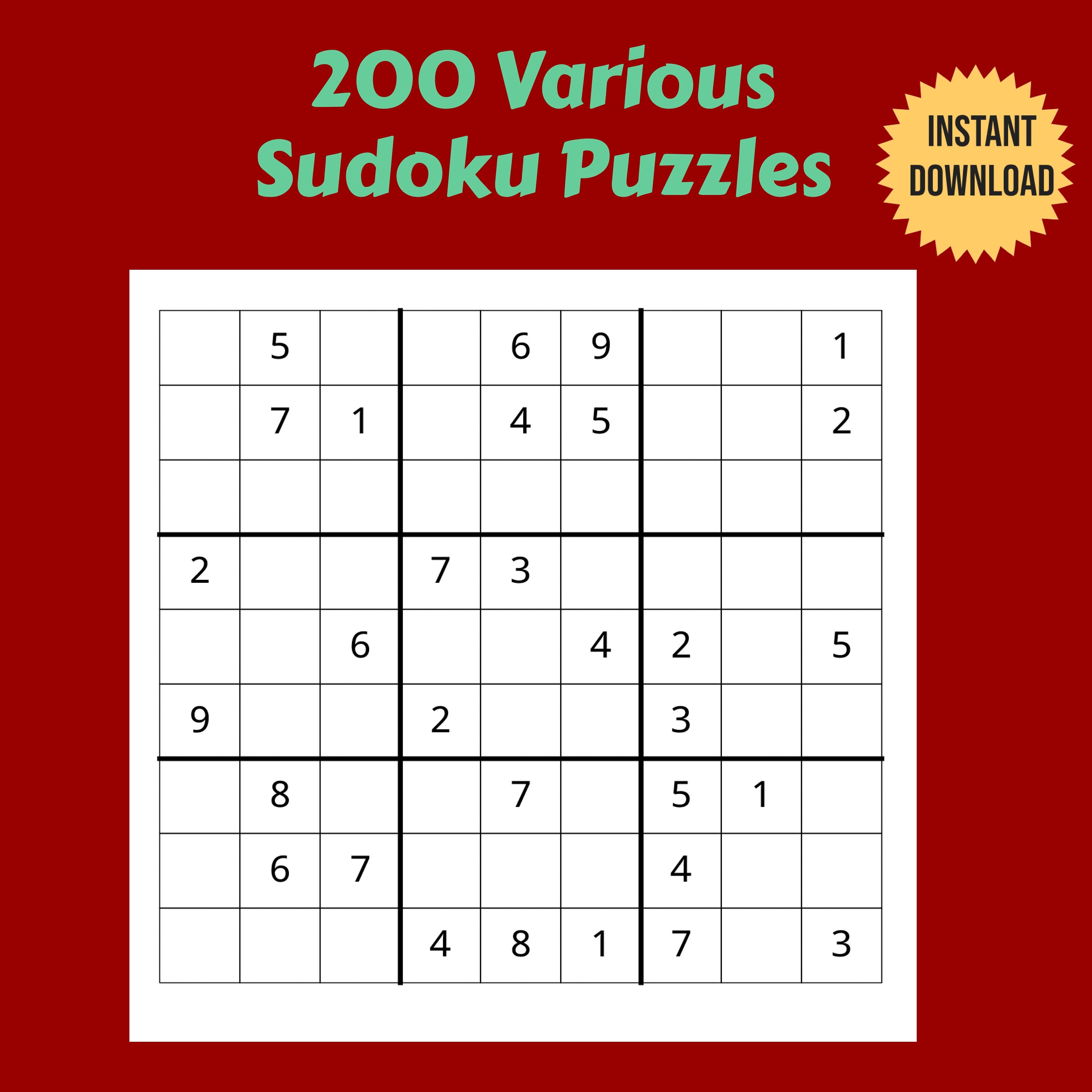 200 variety of printable sudoku puzzles easy medium and etsy