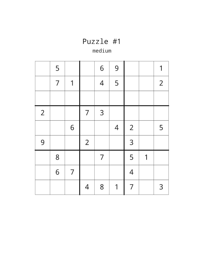 200 Variety of Printable Sudoku Puzzles Easy, Medium, and Hard Etsy