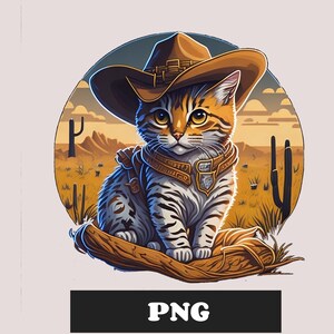 Cat in a Cowboy Hat Clipart, Cat PNG, Cat Clipart, Kitten Clipart, Kitten PNG, Printable Animal Art