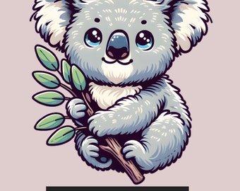 Cute Koala Clipart, Koala PNG, Animal Clipart, Animal PNG, Koala Sublimation, Printable Animal Art