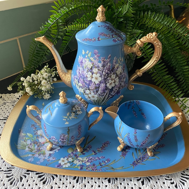 Painted Silver Tea Set - Etsy
