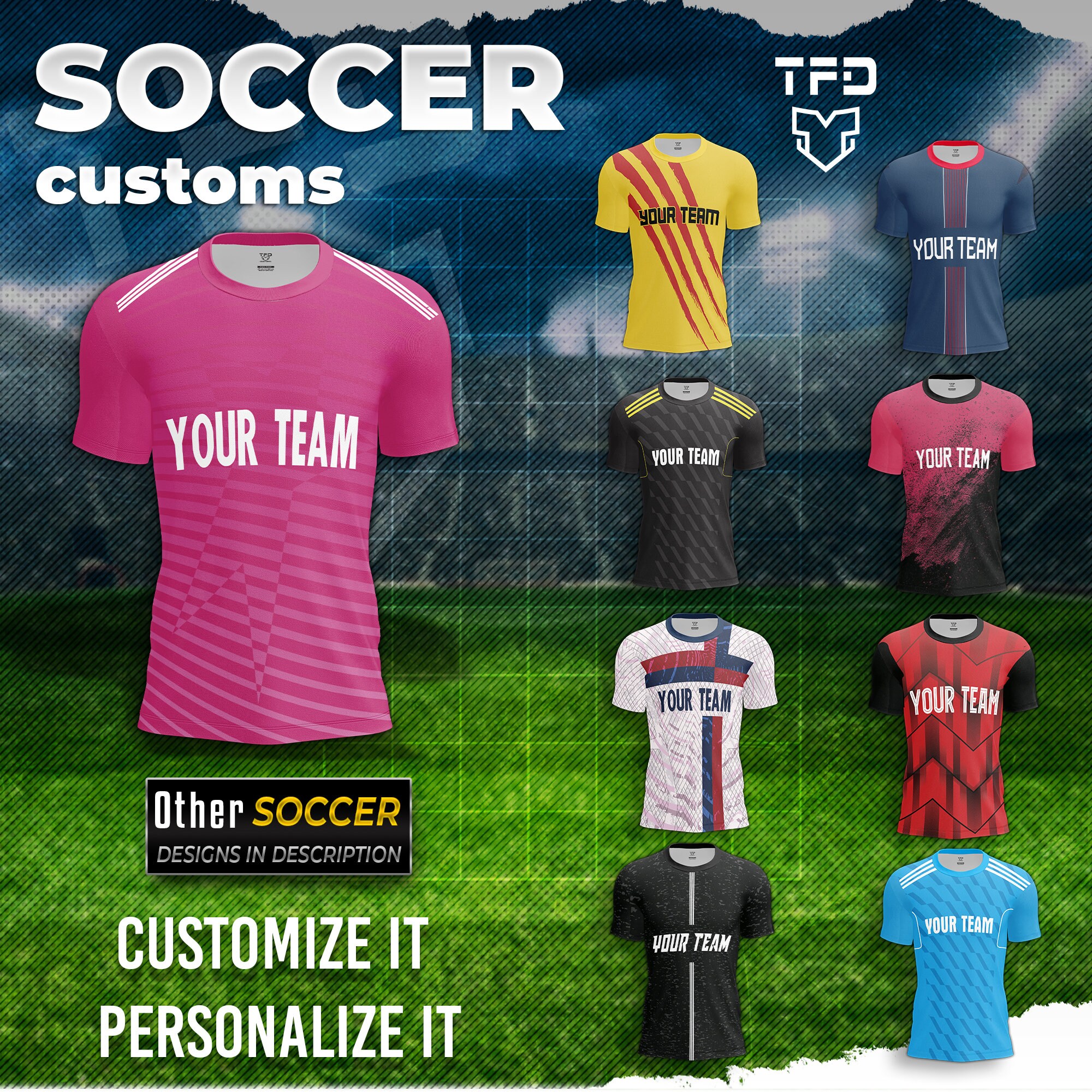 Custom Pink Soccer Jersey Custom Soccer Uniform Personalizable Name and