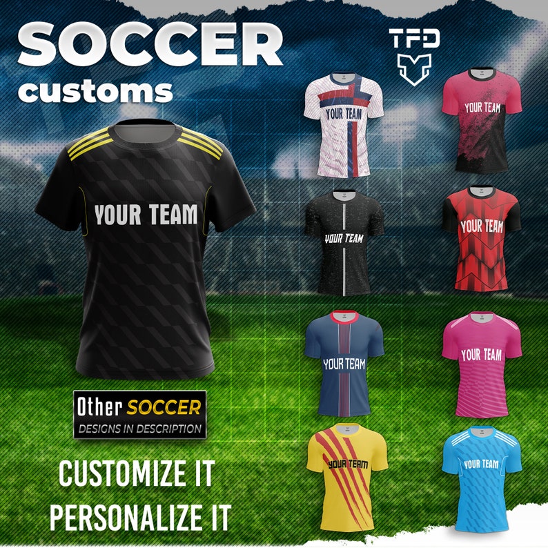 Custom Black Soccer Jersey Custom Team Name and Number Soccer Custom