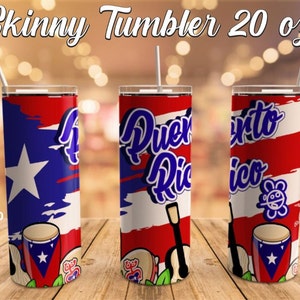 20oz Skinny Tumbler Sublimation Design Puerto Rico Flag Tapered and Straight Digital Design on PNG and PSD