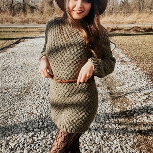 Knit Sweater Dress Pattern Lion Brand Yarn Hue and Me