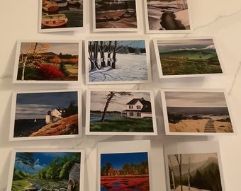 Lot de 12 cartes toutes occasions : peintures des saisons de la Nouvelle-Angleterre