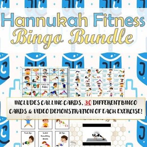 Hanukkah Fitness Bingo 30 CARDS l Kids Bingo l Brain Breaks for Kids l Kids Activities l Fun Family Fitness l Instant Download Printable