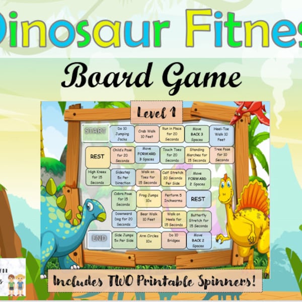 Dinosaur Fitness Board Game - LEVEL 1 l Brain Breaks for Kids l Kids Activities l Fun Family Fitness l Instant Download Printable