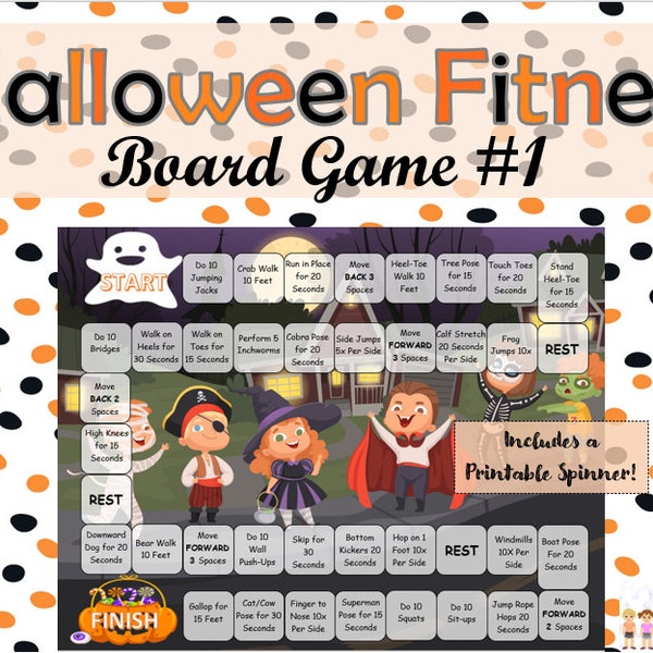 Halloween Fitness Board Game #1  l Brain Breaks for Kids l Kids Activities l Fun Family Fitness l Instant Download Printable