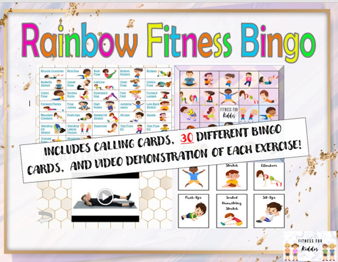Rainbow Fitness Bingo 30 CARDS L Kids Bingo L Brain Breaks for Kids L ...