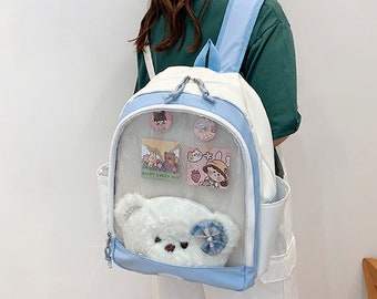 Ita Backpack with cute bear purse, Pin Bag, Kawaii Backpack, Pin Backpack, Cute Backpack, Ita Bag Backpack, Pink Ita Bag, plush backpack