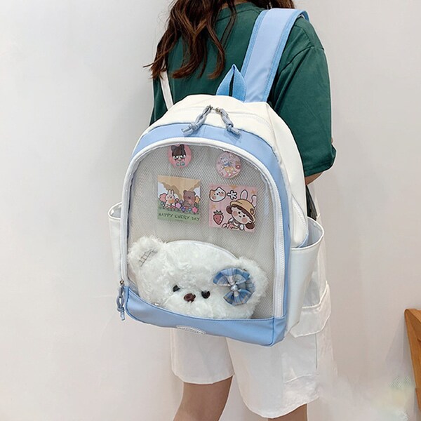 Ita Backpack with cute bear purse, Pin Bag, Kawaii Backpack, Pin Backpack, Cute Backpack, Ita Bag Backpack, Pink Ita Bag, plush backpack