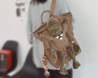 Frog Backpack, Kermit The Frog, frog tote bag, kermit the frog plush, frog bag, Cute Bag, frog lover gift, cute backpack, korean backpack
