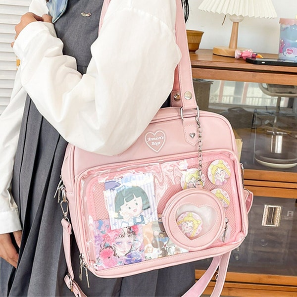 Korean bag, Ita Bag, Ita Tote Bag, Pin Bag, Kawaii tote bag, Cute Bag, Cute Tote Bag, Pink Ita Bag, Korean fashion, Anime Gift, Anime Bag