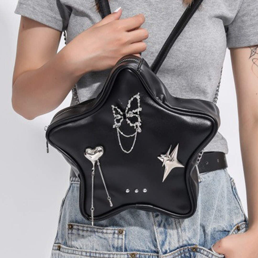 Y2k Bg-eyed Star Desgn Backpack, Cartoon Faux Leather School Bag
