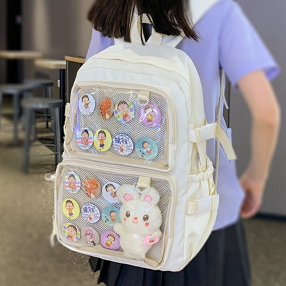 Mini mochila Kawaii con bonitos accesorios de alfiler, colgante de felpa,  mochila escolar Kawaii linda mini estética, rosado (pink-3), Mochilas tipo