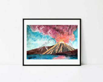 Volcano Eruption Wall Art | Home Decor | Digital Download | Print | Handmade Picture | PNG | JPG | Colorful | Mountain Scenery