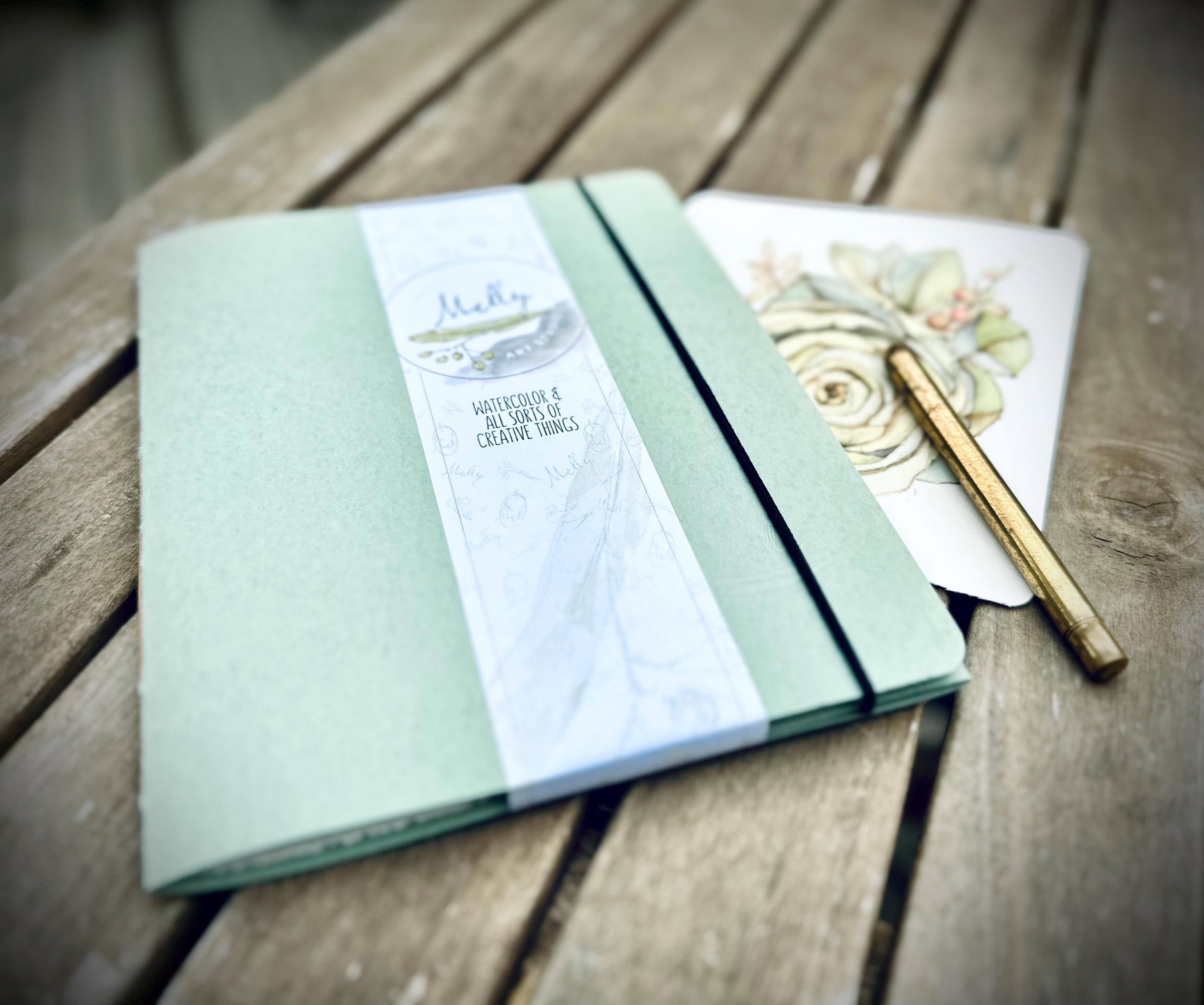 Sage - 140lbs ARCHES COLD PRESS (5.5x7.5” pages) Deckle Edge - Watercolor sketchbook - on the go sketch - lay flat