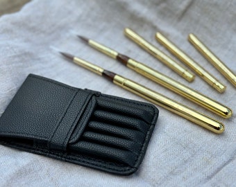 New sizes Added*** Travel Watercolor Paint Brush  - travel size - pure and genuine Kolinsky from MU Heart - Round tip -  Gold and wood