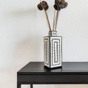 Handmade Black & White Geometric Ceramic Vase: Modern Tribal Decor