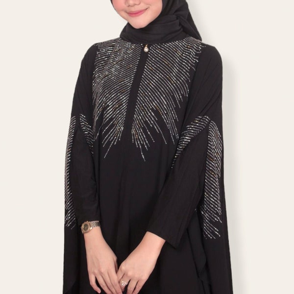Black Abaya for Women Muslim, Islamic Long Dress Clothing for Eid Mubarak, Abaya for Hajj and Umrah, Eid Outfits Silk Caftan