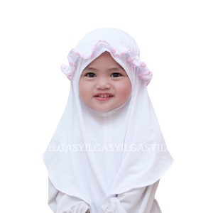 Hijab con volant per bambina da 0 mesi a 5 anni, grazioso hijab ricamato per bambini