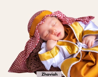 Ensemble Thobe nouveau-né pour garçons pour l'Aïd avec foulard arabe/Keffiyeh (0-12 mois), vêtements islamiques musulmans pour bébés garçons pour la photographie Aqiqah