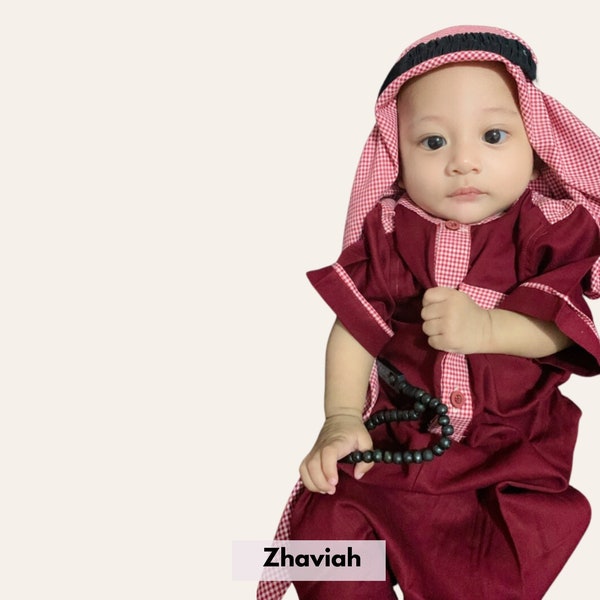 Muslim Baby Boy Thobe Set with Prayer Caps for 0 Months-4 Years Old, Islamic Newborn Boys Kurta Clothing for Eid, Baby Boys Aqiqah Outfits