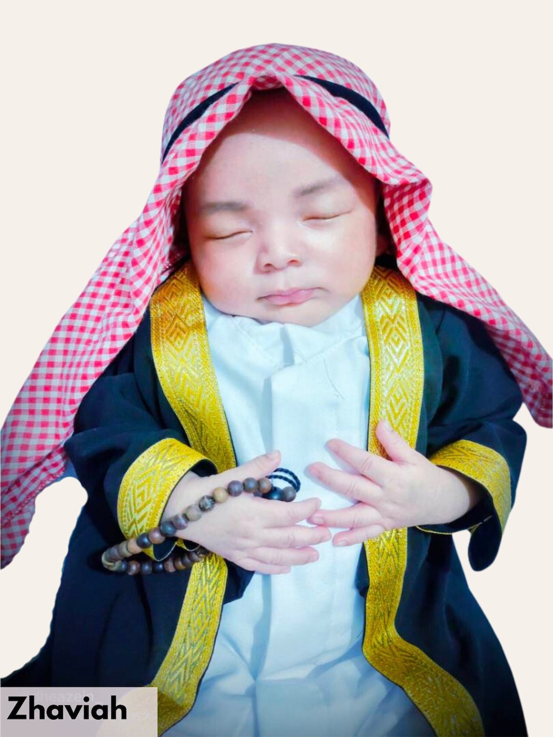 Muslim Baby Boy Thobe Set With Arabian Head Scarf/ Keffiyeh for 012 Months, Islamic Newborn