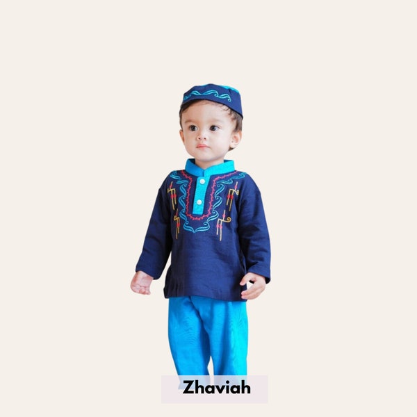 Muslim Baby Boy Thobe Set with Prayer Caps for 0 Months-2 Years Old, Islamic Newborn Boys Clothing for Eid, Infant Aqiqah Outfits