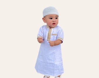 Rope Dress Muslim Baby Boy Abaya Set 3-Piece Prayer Outfit With