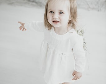 Blumenmädchen Kleid Kleinkind, weißes Leinen Kleid, Taufe Kleid für Baby Mädchen - 12M - 12Y