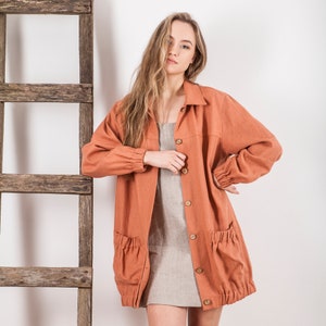 Linen Longline Blazer, Casual Linen Jacket For Women, Outdoor Bomber Jacket image 4