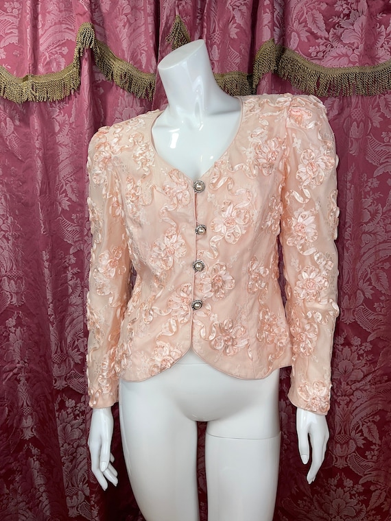 1980s Pink Lace Blazer/ Vintage Pink Frilly Blaze… - image 1