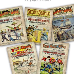 Boys Dime Store Magazine Covers Pulp Fiction Printable Download Bundle Old Penny Dreadfuls Paper Ephemera Clipart Digital Collage Man Cave