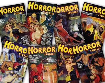Prints van pulp-fictie-covers uit de jaren 50, retro striptekeningen (digitale download)