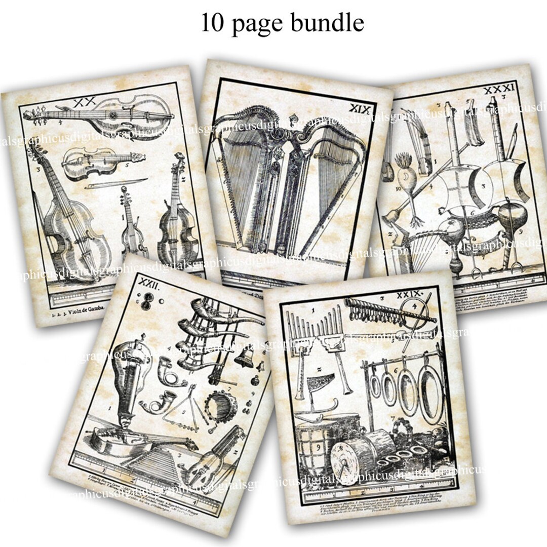 Collaging Printable Musical Instruments Antique Musical Instruments Prints , Printable Download Bundle ...
