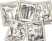 Antique Musical Instruments Prints , Printable Download Bundle Orchestra Music Clipart Backgrounds Journaling Scrapbooking Digital Collage
