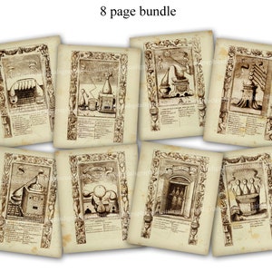 Alchemy Book Printable Pages  Digital Download Print Pack Grunge Backgrounds Elixirs Recipes Science Journaling Scrapbooking Clipart 8 x 10