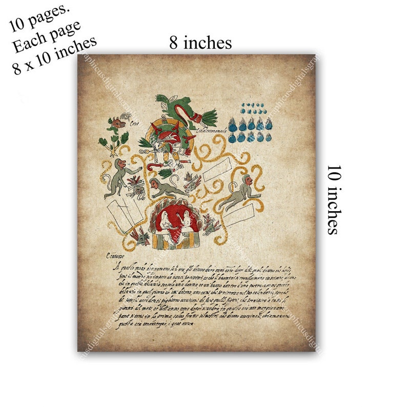 Aztec Empire Manuscript Mexico Printable Download Bundle Paper Ephemera ...