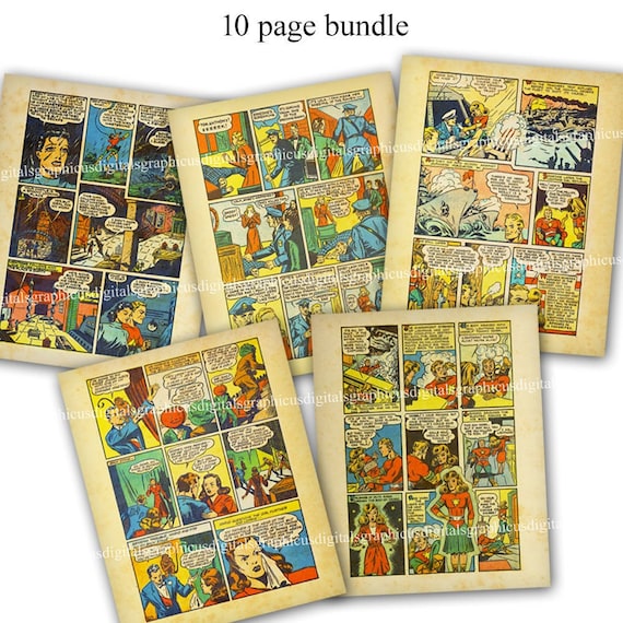 Retro Comic Book Printable Download Pages Bundle 40s 50s - Etsy UK