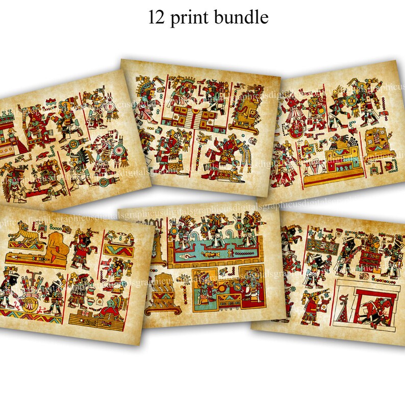 Aztec Manuscript Mexico Printable Download Bundle Paper Ephemera ...