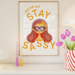 Sassy Cartoon Girl Art Print, Cute Female Illustration with Sunglasses, Digital Download for Trendy Spaces, Tween Room Decor, Quote Print