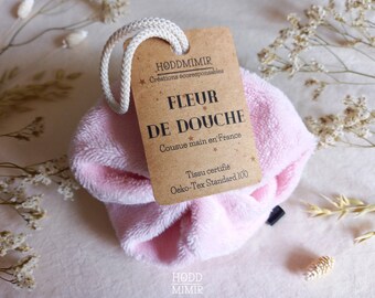 Fleur de douche "Présage d'amour" | Soin corps | Bain | Zéro déchet | Tissus Oeko-tex | Cousu main en France | Inspirée par Aurore